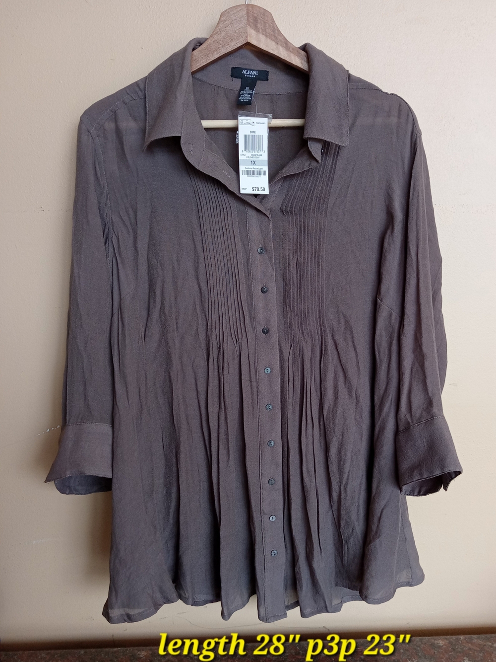 Alfani Brown Pintuck Button-Front Women's Blouse